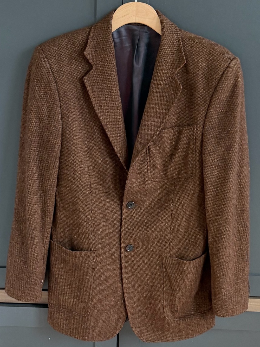 Express Men’s 100% Wool Herringbone Blazer Sport Coat 38R Rust Brown
